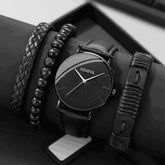Kit de Elegancia Masculina: Reloj Geneva + Pulseras de Cuero