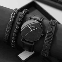 Kit de Elegancia Masculina: Reloj Geneva + Pulseras de Cuero
