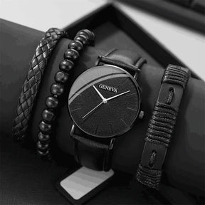 Kit de Elegancia Masculina: Reloj Geneva + Pulseras de Cuero
